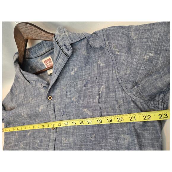 Micros Los Angeles Blue Chambray Pineapple Tropical Print Shirt Pocket Large - Picture 7 of 8